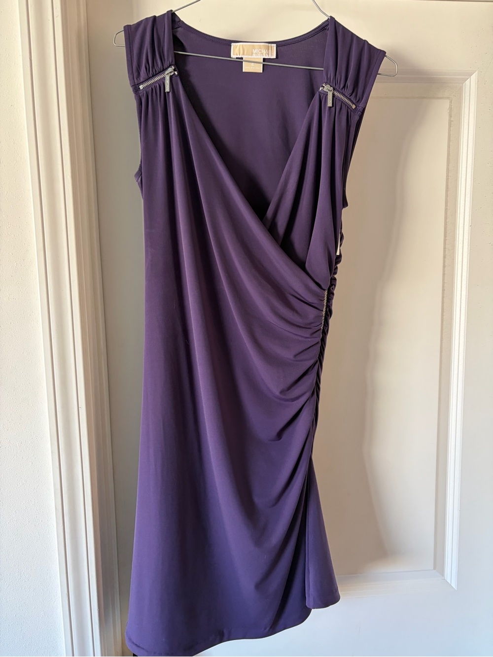 Michael Kors Deep Purple Ruched Zipper Stretch Wrap Dress Size 4